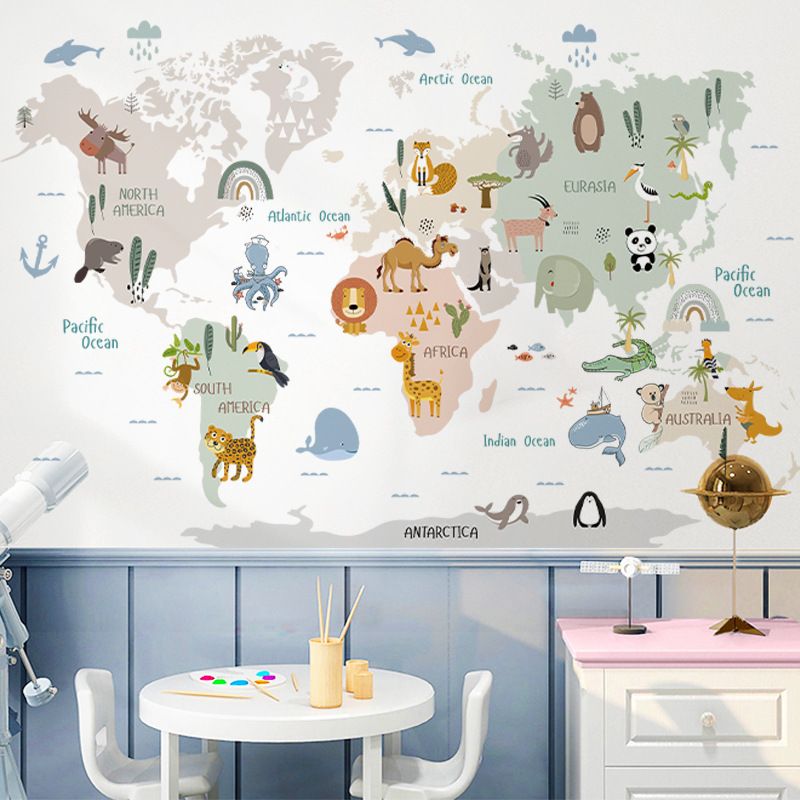 Animal Map Kindergarten Classroom Wall Sticker Layout Cartoon Early Childhood Wall Decoration Self-stickers Word Map Sticker for Kids Bedroom