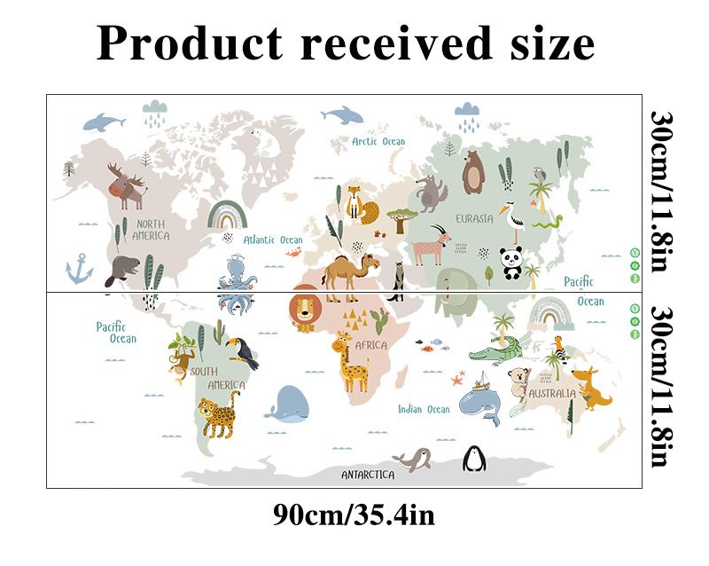 Animal Map Kindergarten Classroom Wall Sticker Layout Cartoon Early Childhood Wall Decoration Self-stickers Word Map Sticker for Kids Bedroom