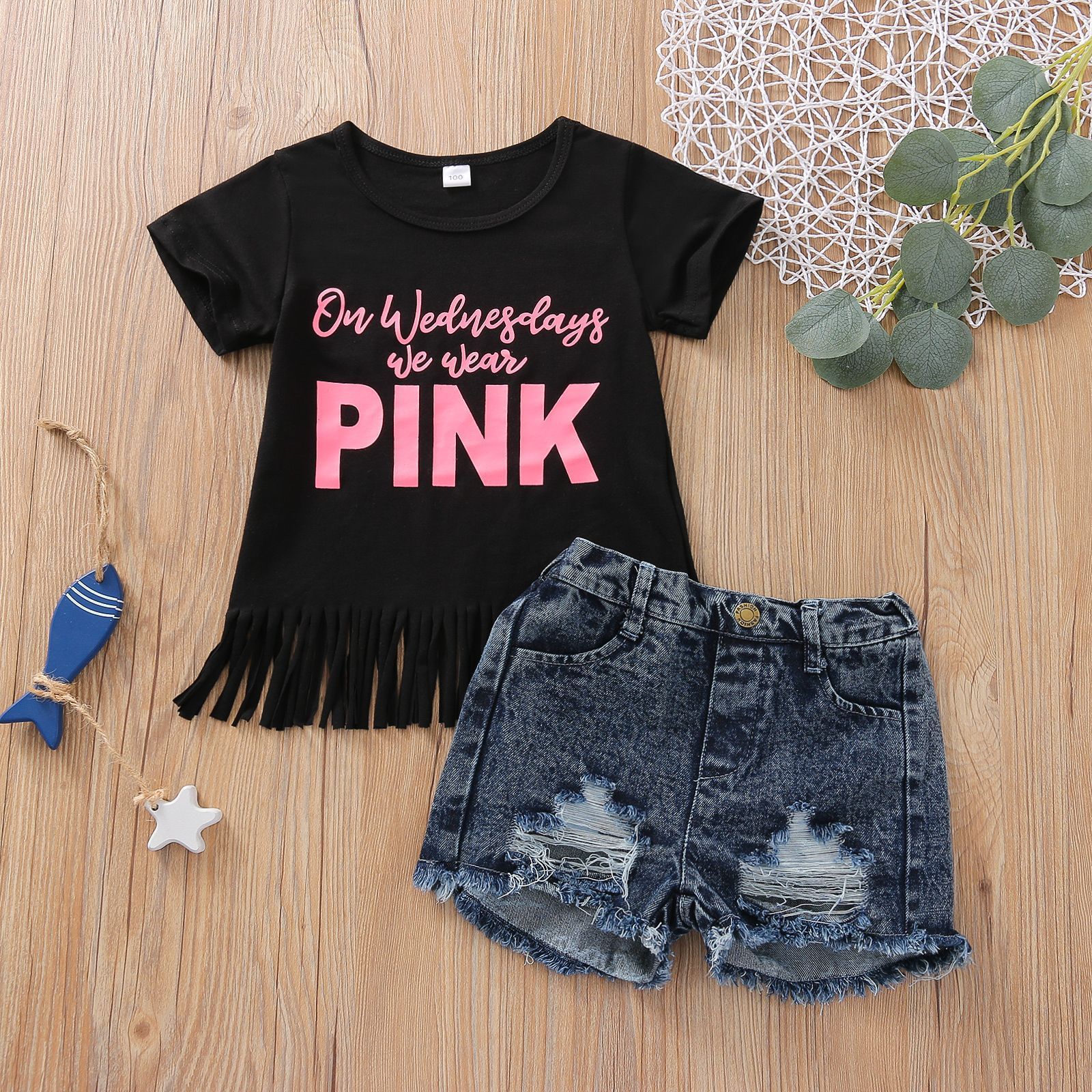 Kids Outfits Short T-shirt+ Jeans Short Girls Fashion Clothes Summer Cotton Dress