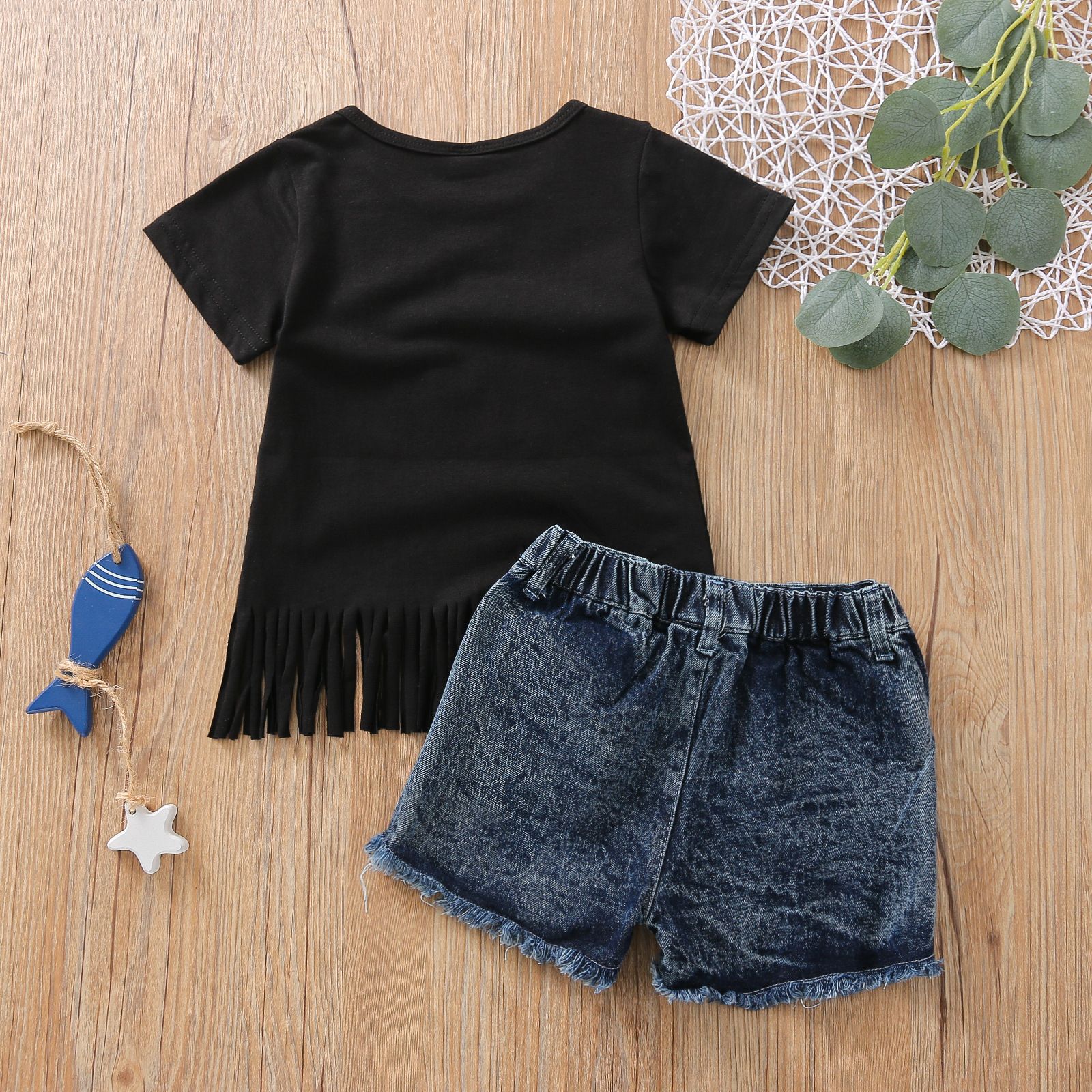 Kids Outfits Short T-shirt+ Jeans Short Girls Fashion Clothes Summer Cotton Dress