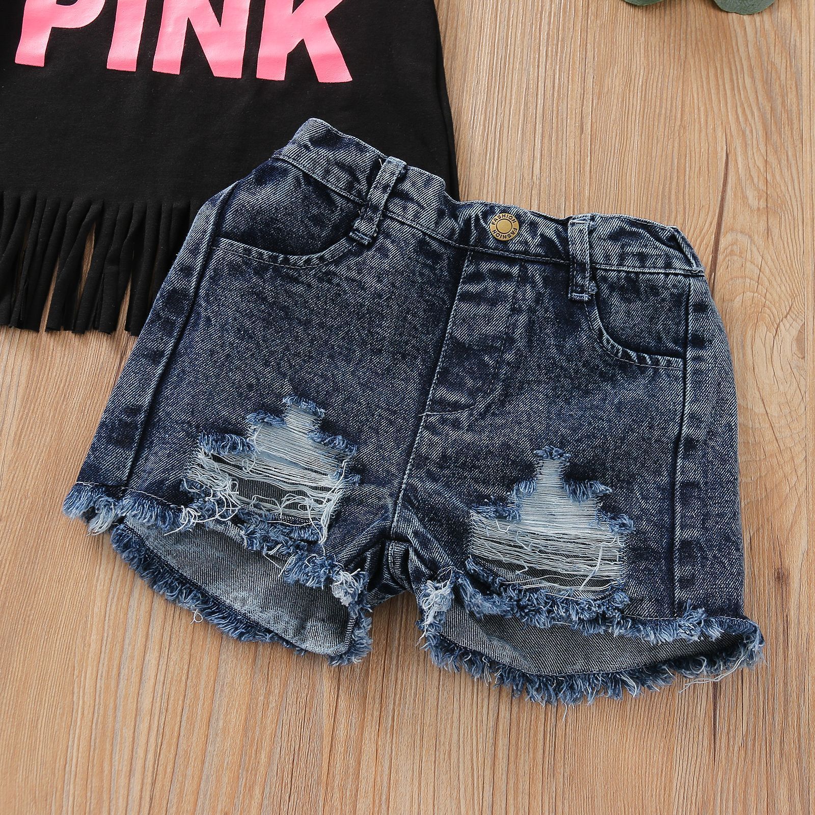 Kids Outfits Short T-shirt+ Jeans Short Girls Fashion Clothes Summer Cotton Dress