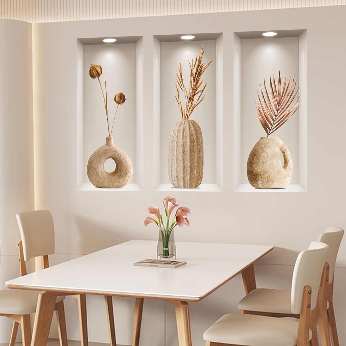 3D Stereo Wall Stickers Art Triptych Background Decoration Stickers Entryway Living Room Sel-adheresive Stickers