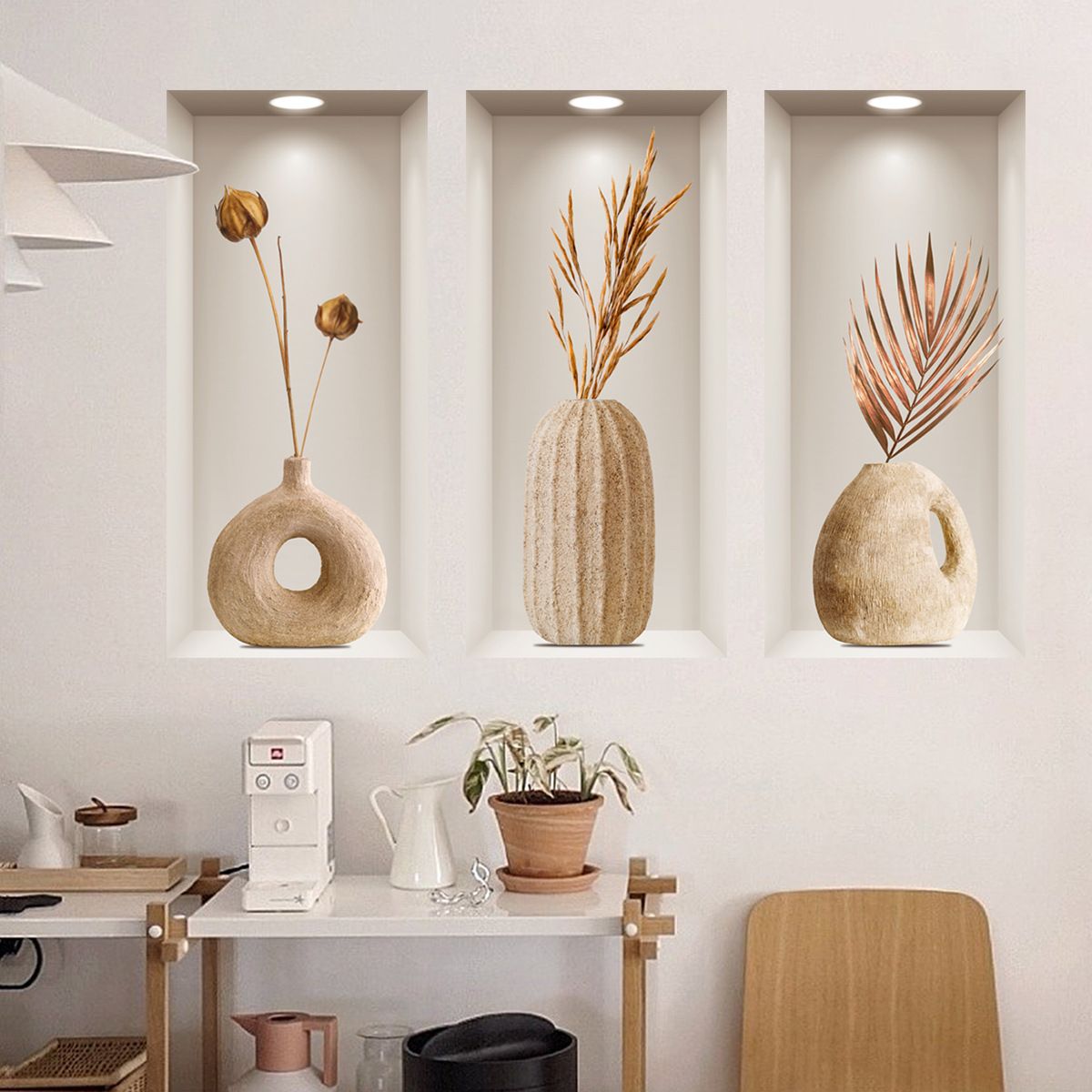 3D Stereo Wall Stickers Art Triptych Background Decoration Stickers Entryway Living Room Sel-adheresive Stickers
