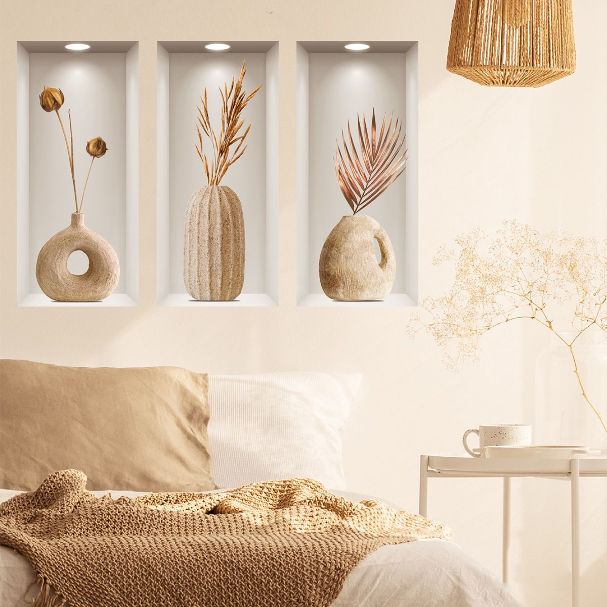 3D Stereo Wall Stickers Art Triptych Background Decoration Stickers Entryway Living Room Sel-adheresive Stickers