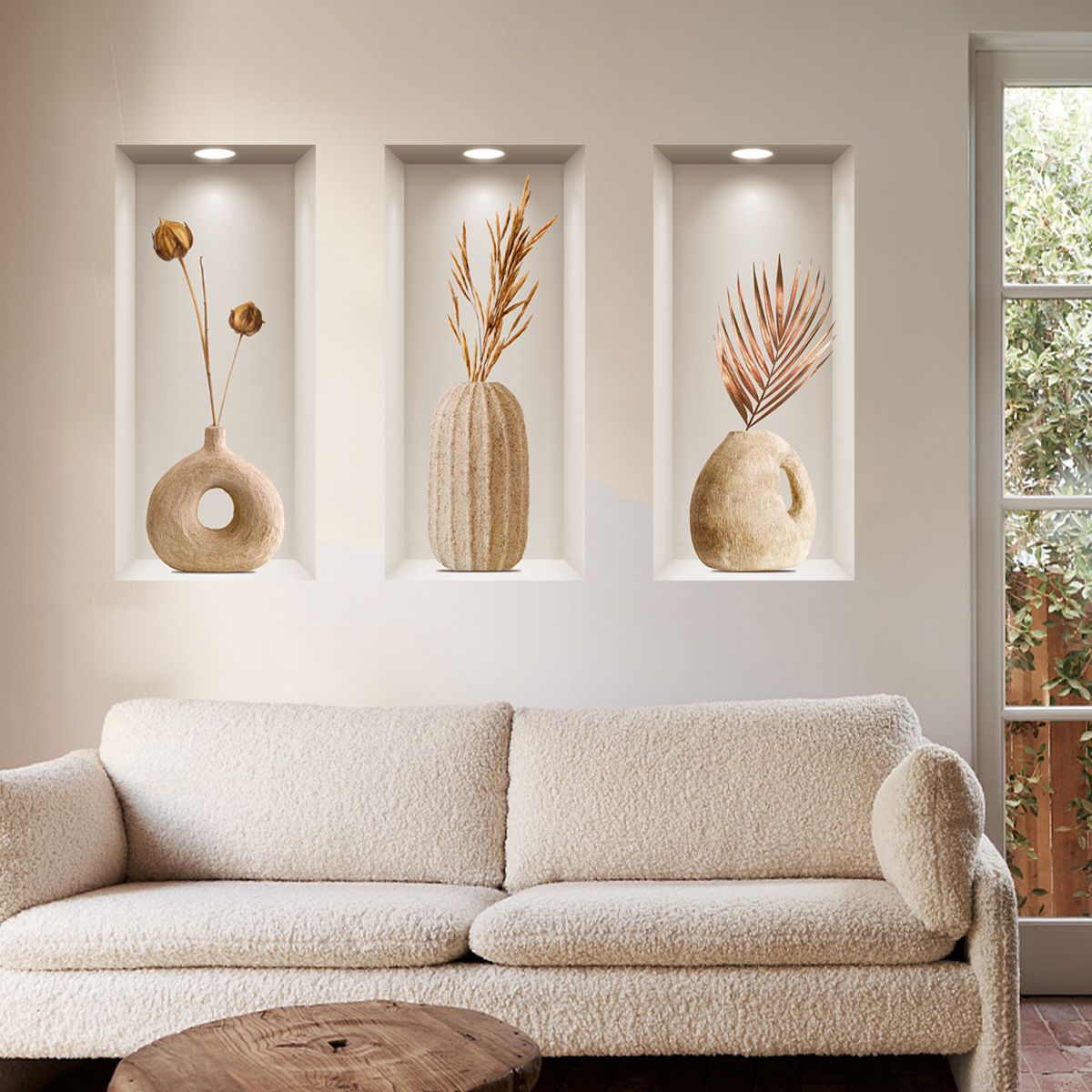 3D Stereo Wall Stickers Art Triptych Background Decoration Stickers Entryway Living Room Sel-adheresive Stickers