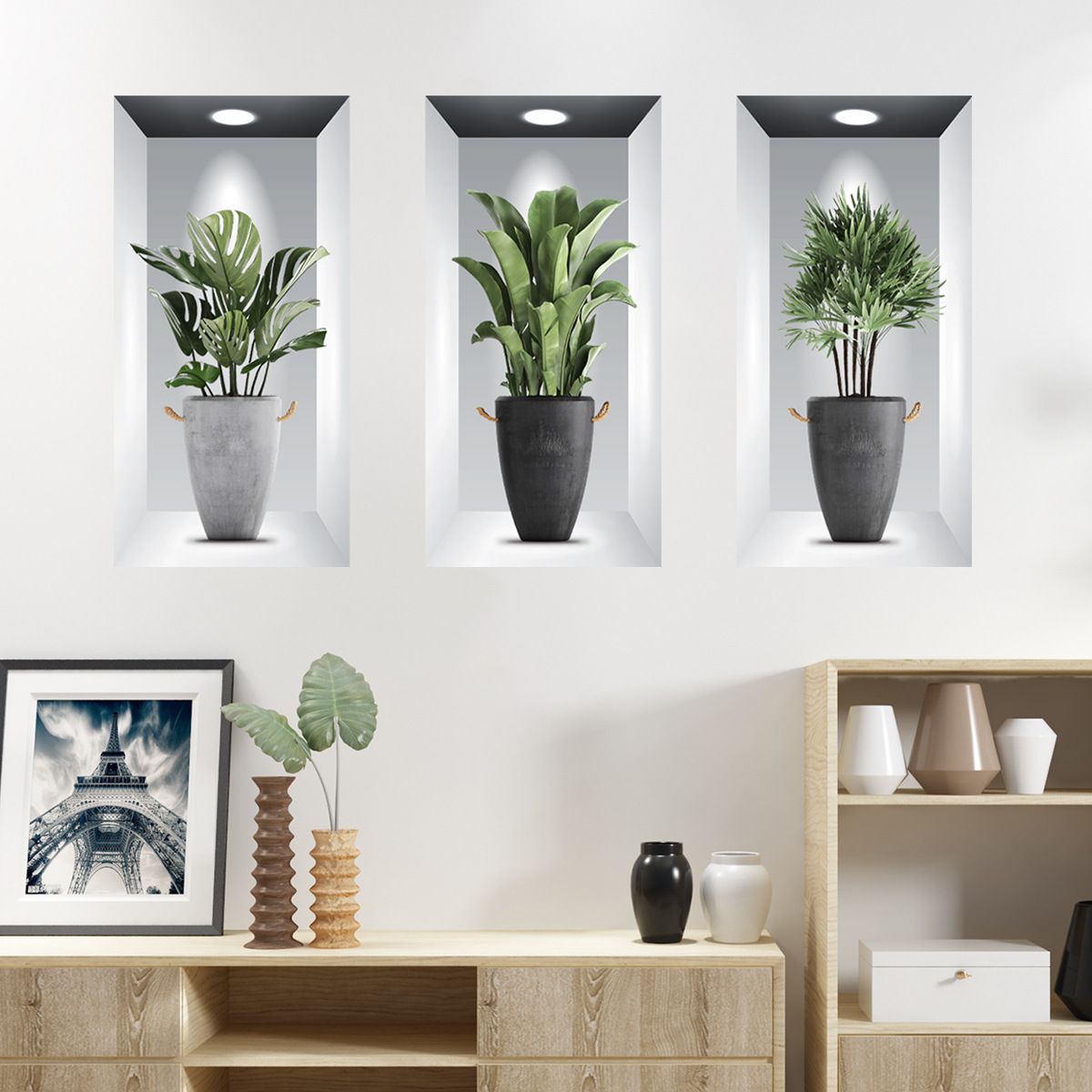 Creative Greenery Potted Plants 3D Stereo Fake Window Wall Stickers Living Room Decorative Stickers Self-adhesive Wall Decals