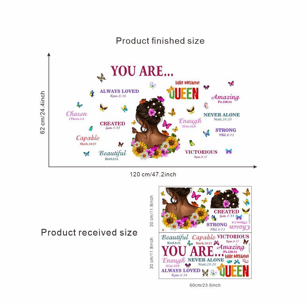 Cartoon Girl Wall Stickers Colourful English Inspirational Text Stickers Butterfly Decorative Graffiti Wallpaper Self-adhesive Stickers