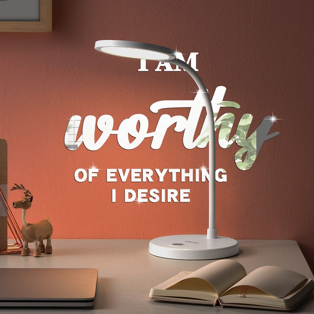 New I AM Worthy Acrylic Mirror Stickers Decorative Stickers Bedroom Decorative Self Intense Maxims and Inspirational Quotes Wall Stickers