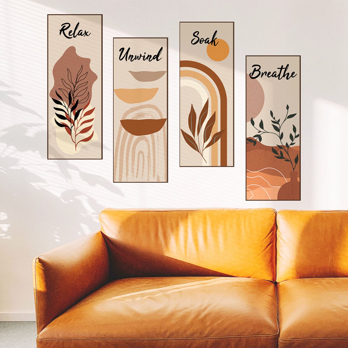 4Pcs Bohemian Style Abstract Painting Wall Stickers Background Bedroom Room Wall Decoration Self-adhesive Stickers