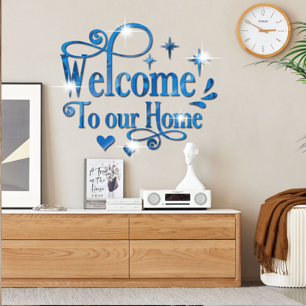 Clearance Sale Welcome to Our Home English Letter Wall Sticker Wall Decoration Self-Adhesive Acrylic Mirror Sticker.