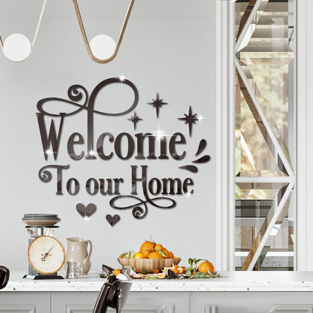 Clearance Sale Welcome to Our Home English Letter Wall Sticker Wall Decoration Self-Adhesive Acrylic Mirror Sticker.