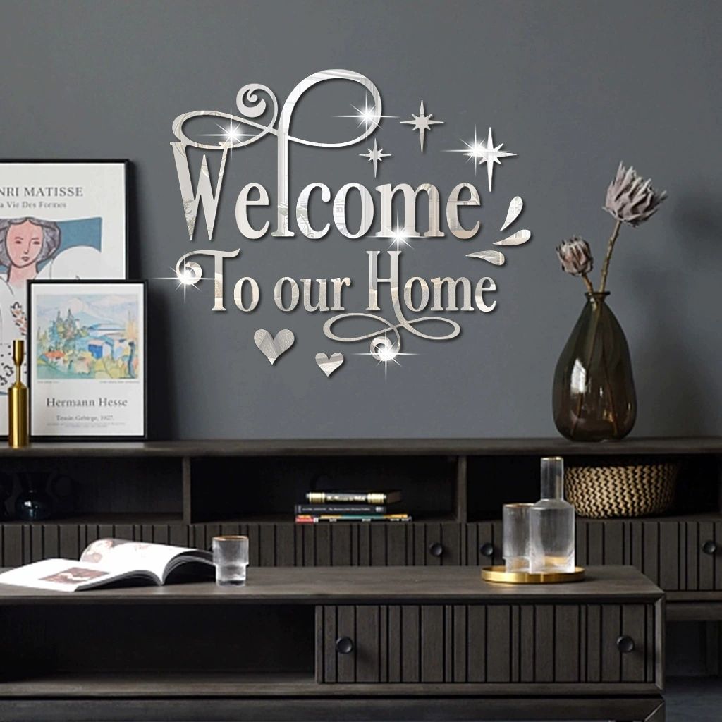 Clearance Sale Welcome to Our Home English Letter Wall Sticker Wall Decoration Self-Adhesive Acrylic Mirror Sticker.