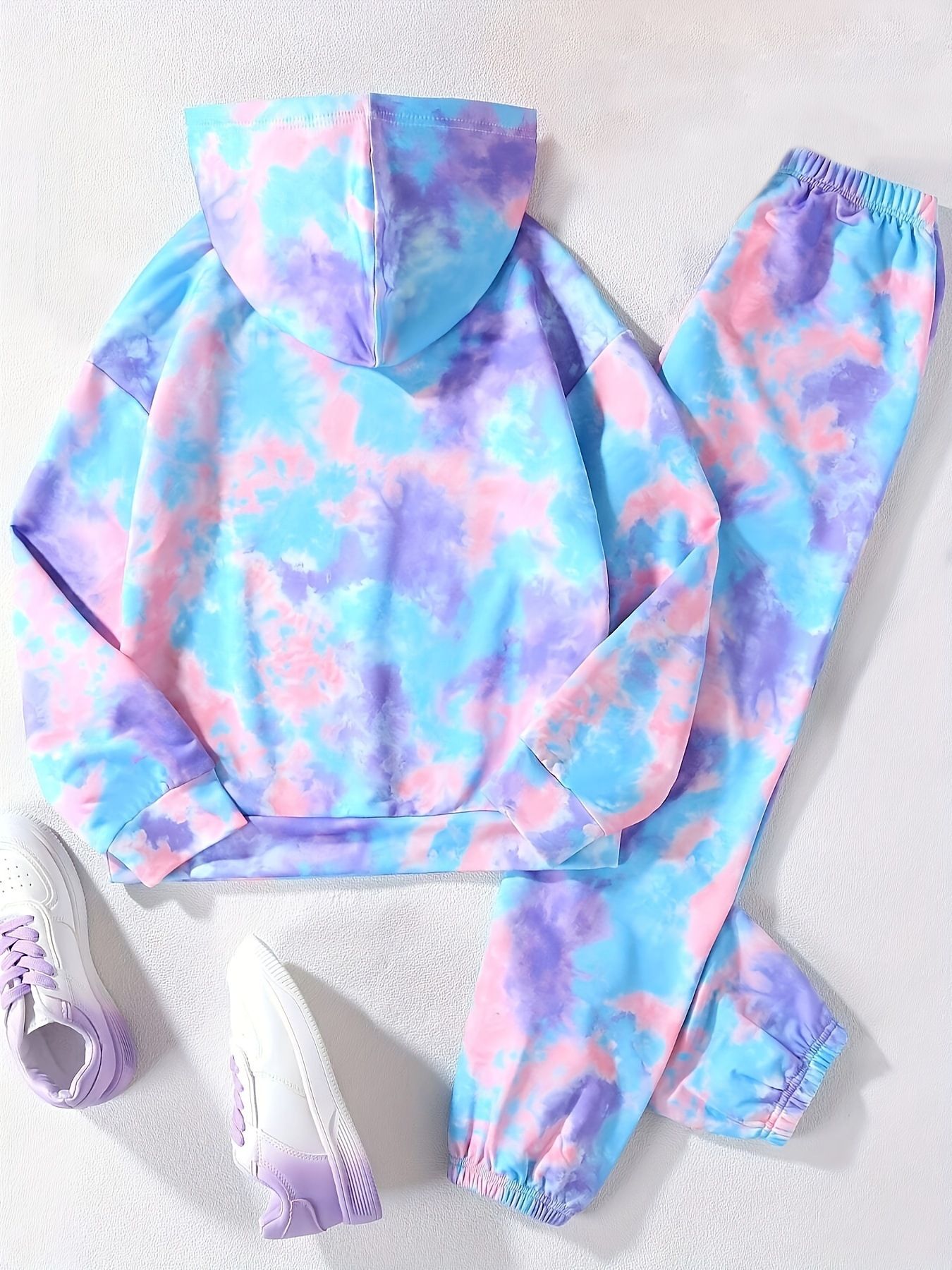 2-Piece Outfit for Ages 1-8 Years Old Girls Cool Girl Tie-Dye Printed Hoodie and Jogger Set for Kids Long Sleeve Top and Pants