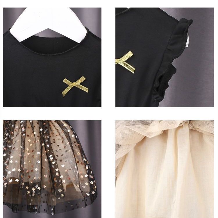 Baby Girls' Sleeveless Black Top Dress New Spring/Autumn Outfit Girls' Puffy Skirt Fashion Star Mesh Princess Dress