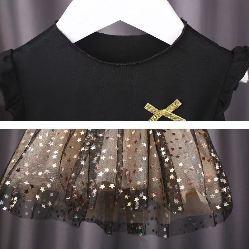Baby Girls' Sleeveless Black Top Dress New Spring/Autumn Outfit Girls' Puffy Skirt Fashion Star Mesh Princess Dress