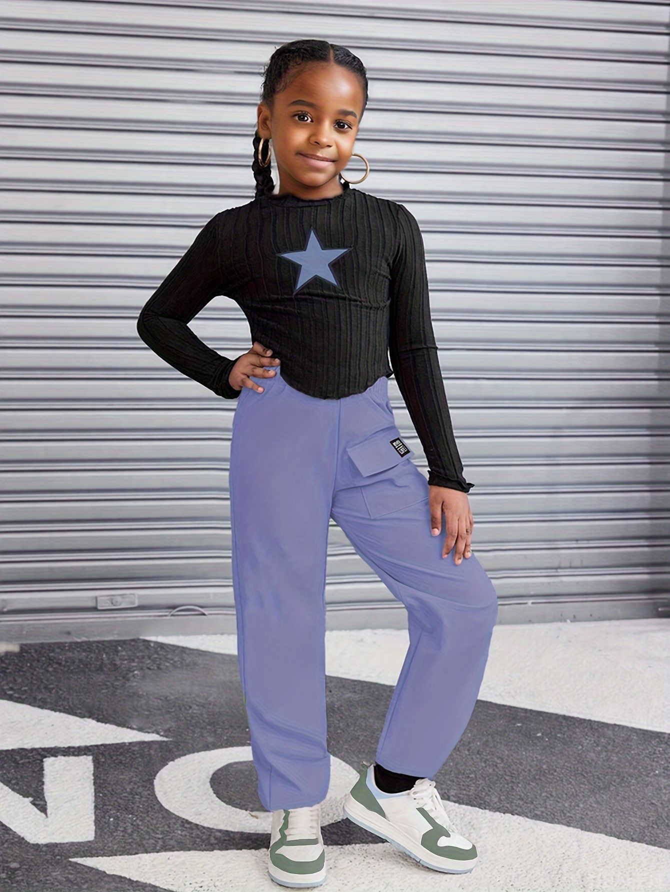 INS Girls Clothing Fashion Work Pants Grab Ribbed Warm Embroidered Top Casual Long Pants Long Sleeve Set