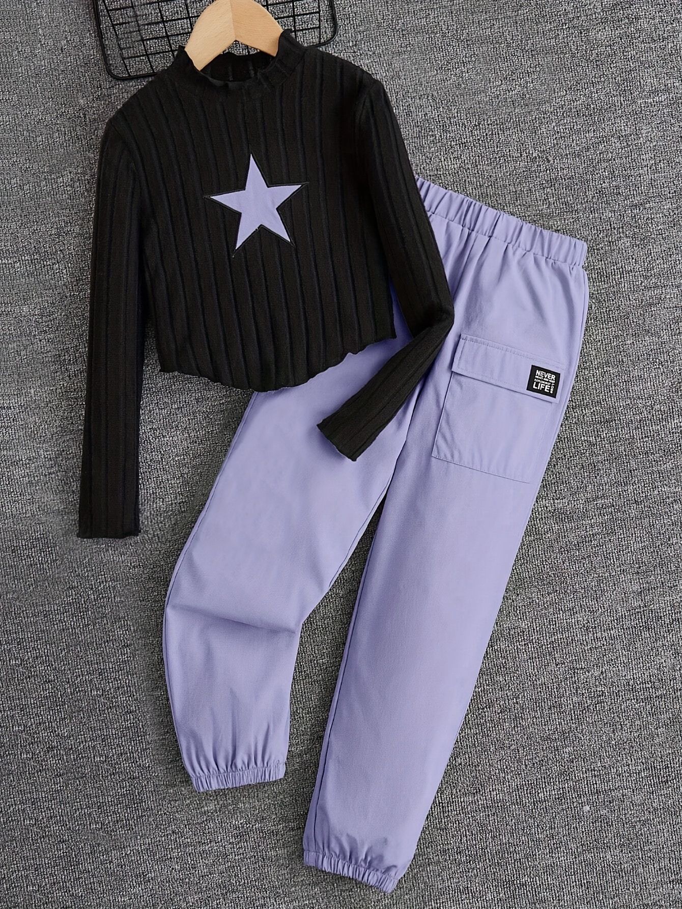 INS Girls Clothing Fashion Work Pants Grab Ribbed Warm Embroidered Top Casual Long Pants Long Sleeve Set