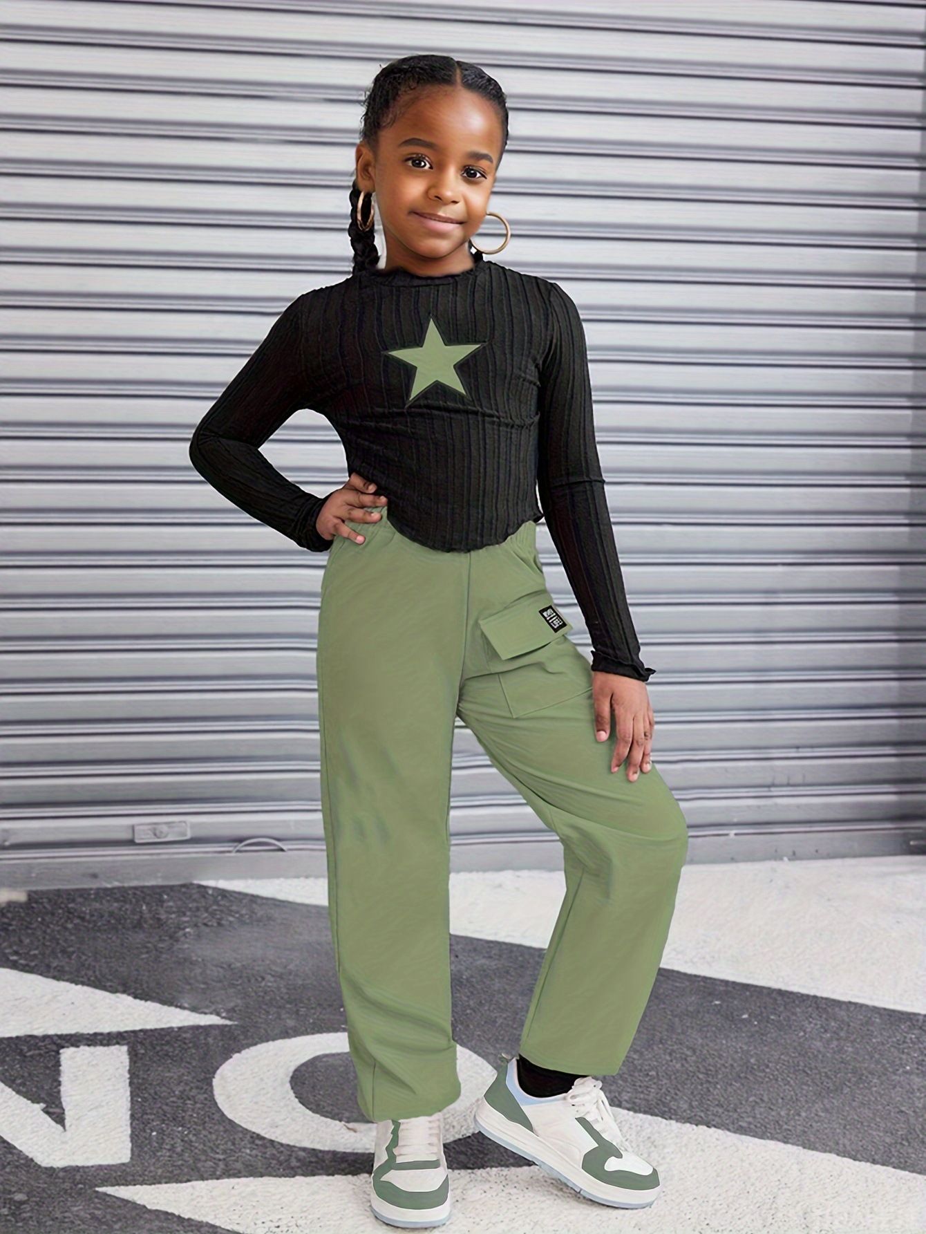 INS Girls Clothing Fashion Work Pants Grab Ribbed Warm Embroidered Top Casual Long Pants Long Sleeve Set