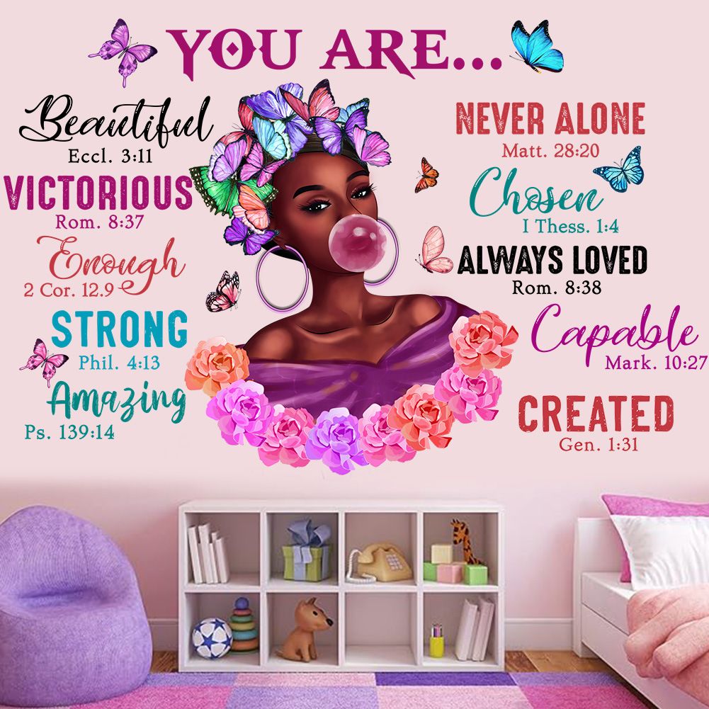 Cartoon Girl Wall Stickers Creative Colourful English Inspirational Text Stickers Bedroom Student Dormitory Decorative Wallpaper Self-adhesive