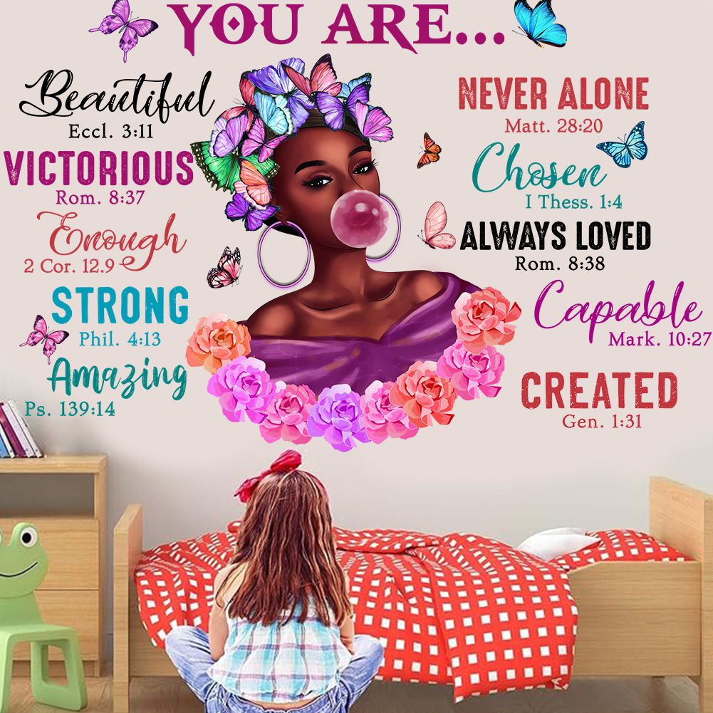 Cartoon Girl Wall Stickers Creative Colourful English Inspirational Text Stickers Bedroom Student Dormitory Decorative Wallpaper Self-adhesive