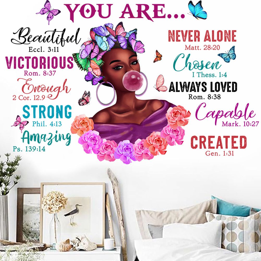 Cartoon Girl Wall Stickers Creative Colourful English Inspirational Text Stickers Bedroom Student Dormitory Decorative Wallpaper Self-adhesive
