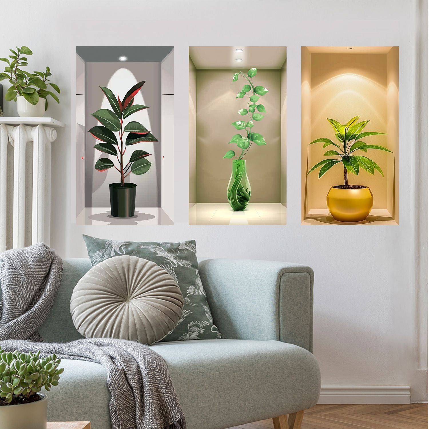 3D Effect PVC Sticker Greenery Flower Pot Vase Wall Sticker Decoration Beautify Self-stickers Bedroom Living Room Stickers