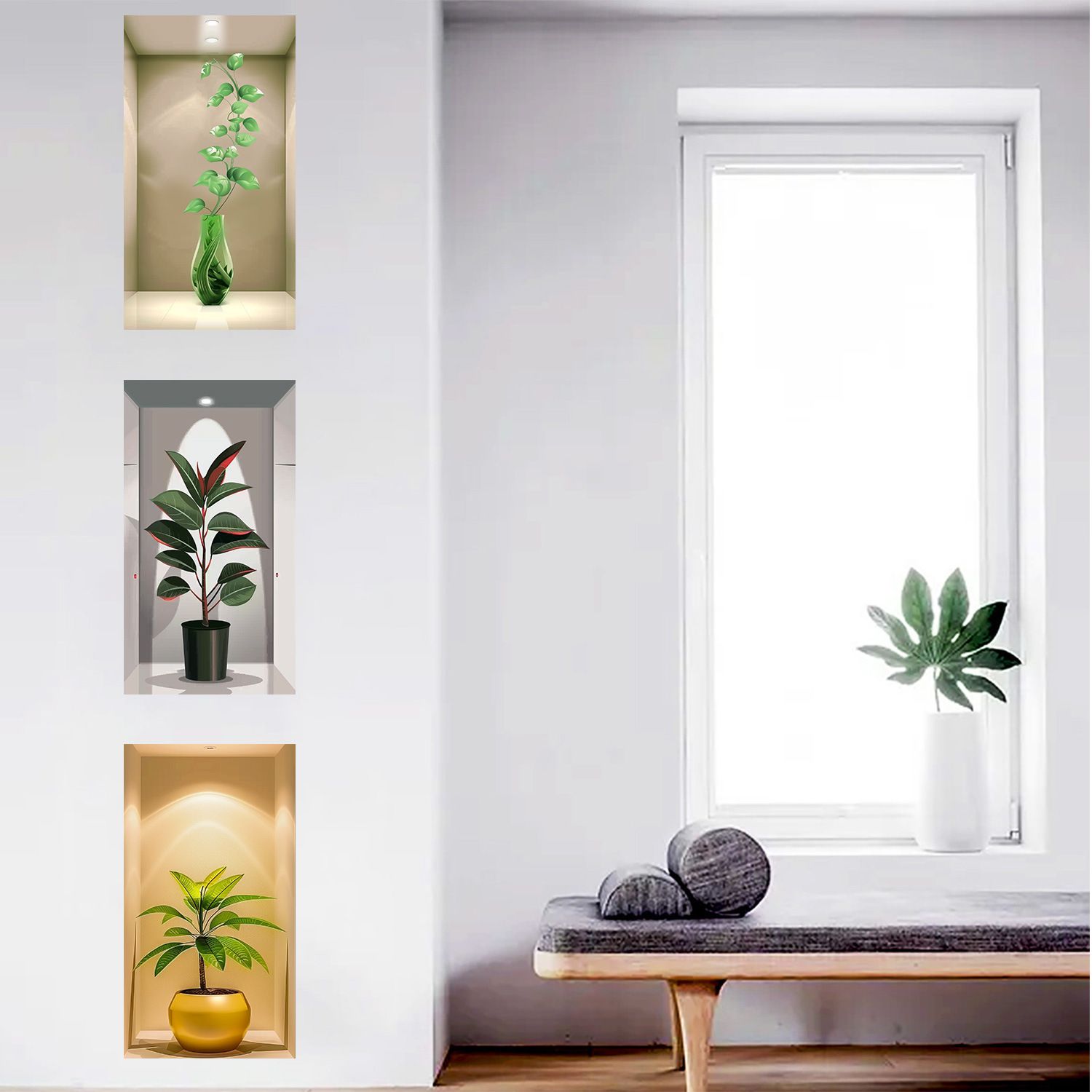 3D Effect PVC Sticker Greenery Flower Pot Vase Wall Sticker Decoration Beautify Self-stickers Bedroom Living Room Stickers