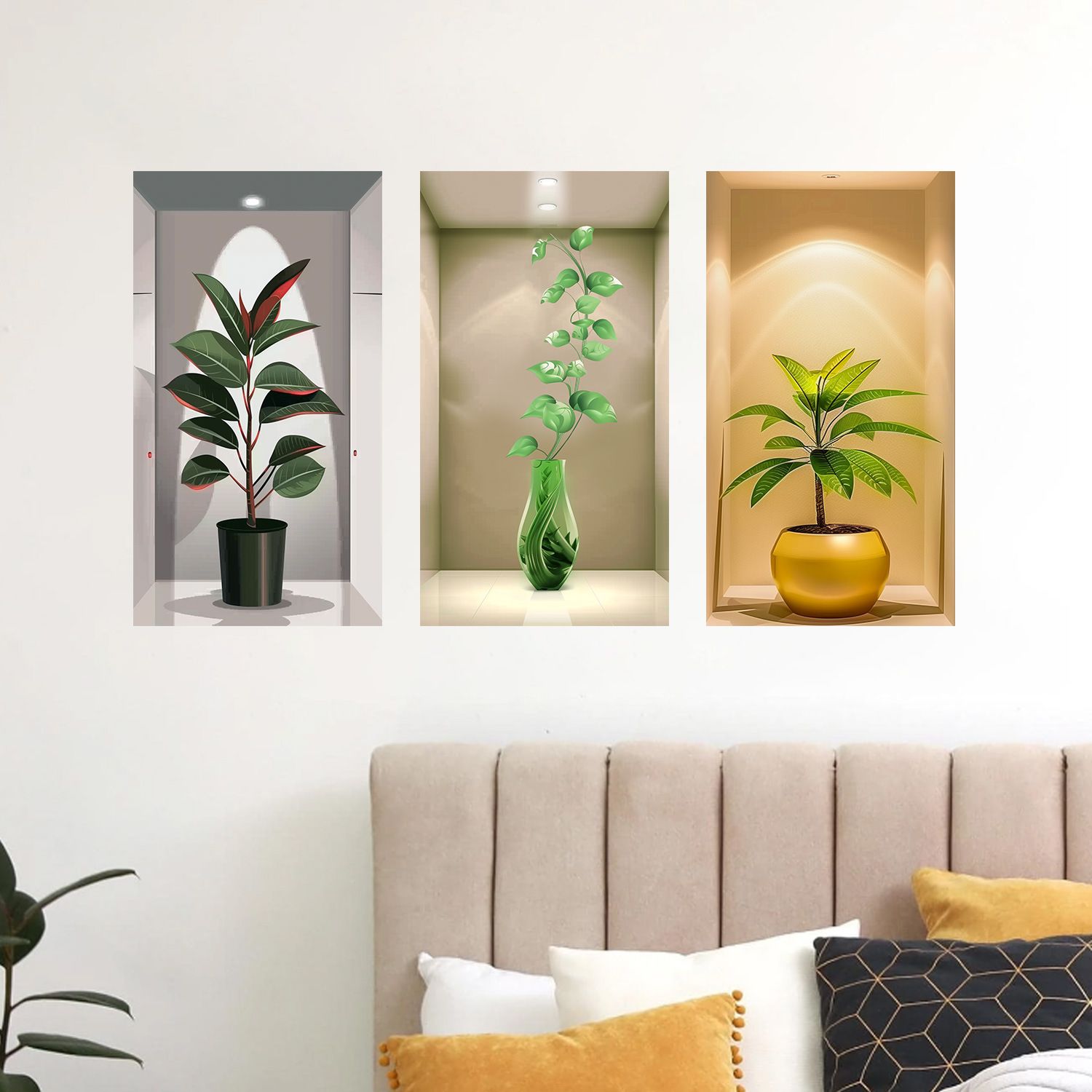 3D Effect PVC Sticker Greenery Flower Pot Vase Wall Sticker Decoration Beautify Self-stickers Bedroom Living Room Stickers