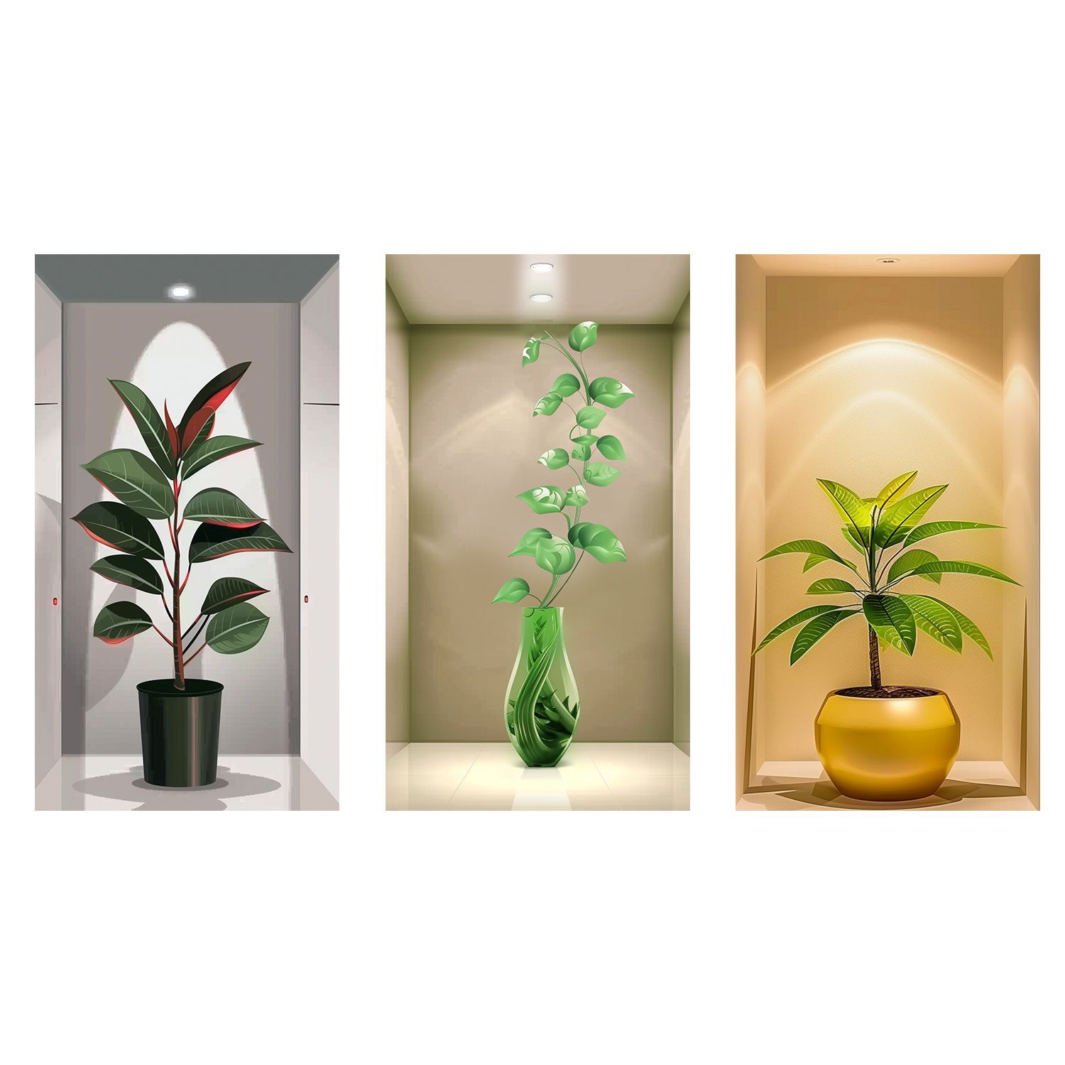 3D Effect PVC Sticker Greenery Flower Pot Vase Wall Sticker Decoration Beautify Self-stickers Bedroom Living Room Stickers