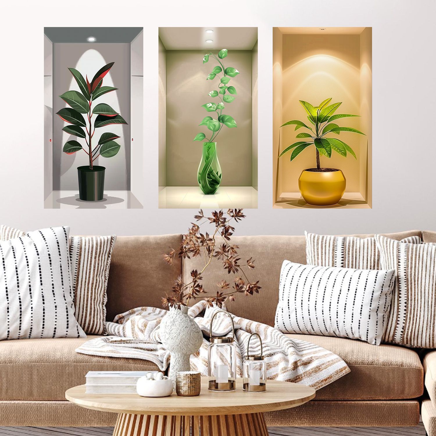 3D Effect PVC Sticker Greenery Flower Pot Vase Wall Sticker Decoration Beautify Self-stickers Bedroom Living Room Stickers