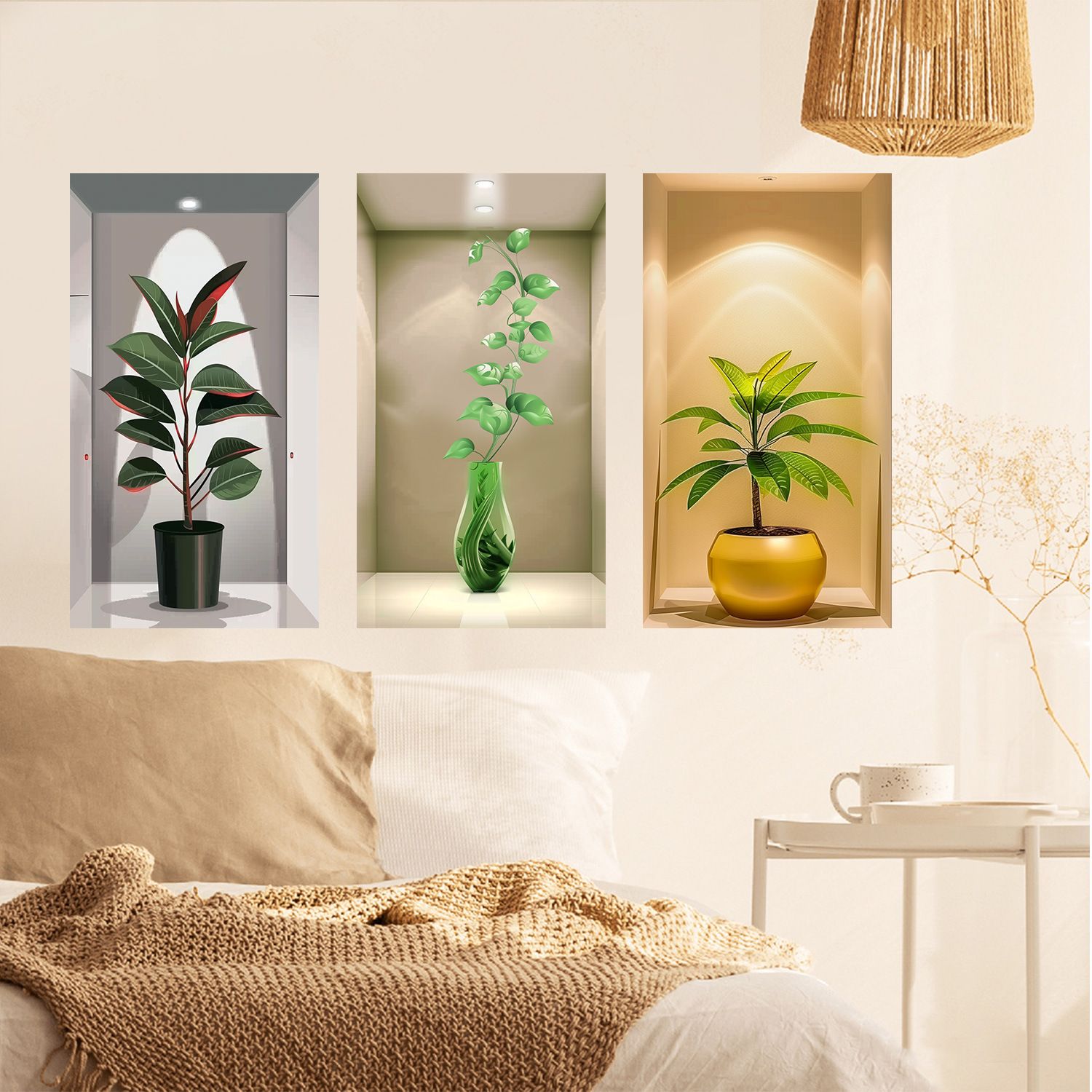 3D Effect PVC Sticker Greenery Flower Pot Vase Wall Sticker Decoration Beautify Self-stickers Bedroom Living Room Stickers