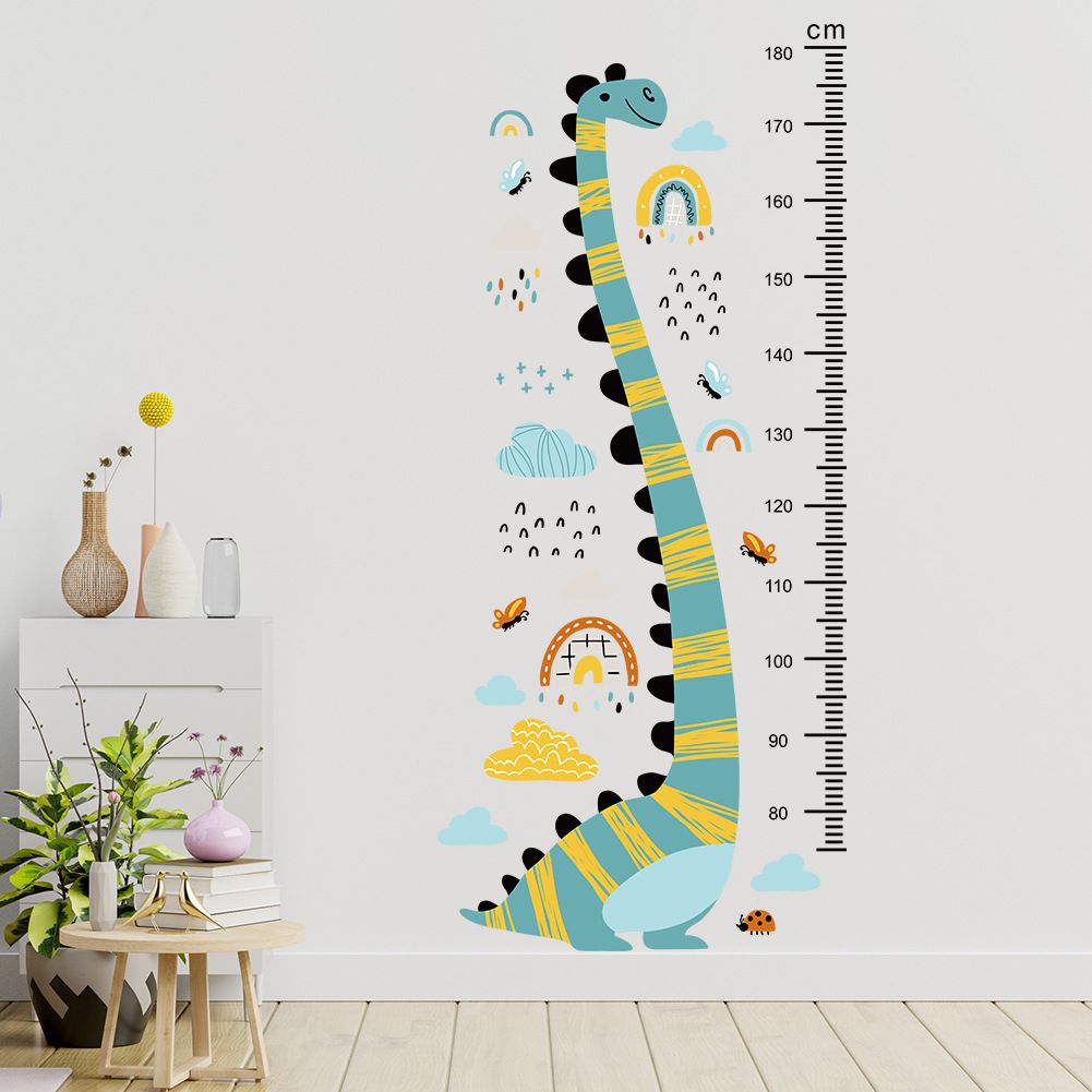 Cartoon Dinosaur Rainbow Clouds Height Stickers Children's Room Background Wall Decor Kindergarten Decorative Measuring Tape Stickers