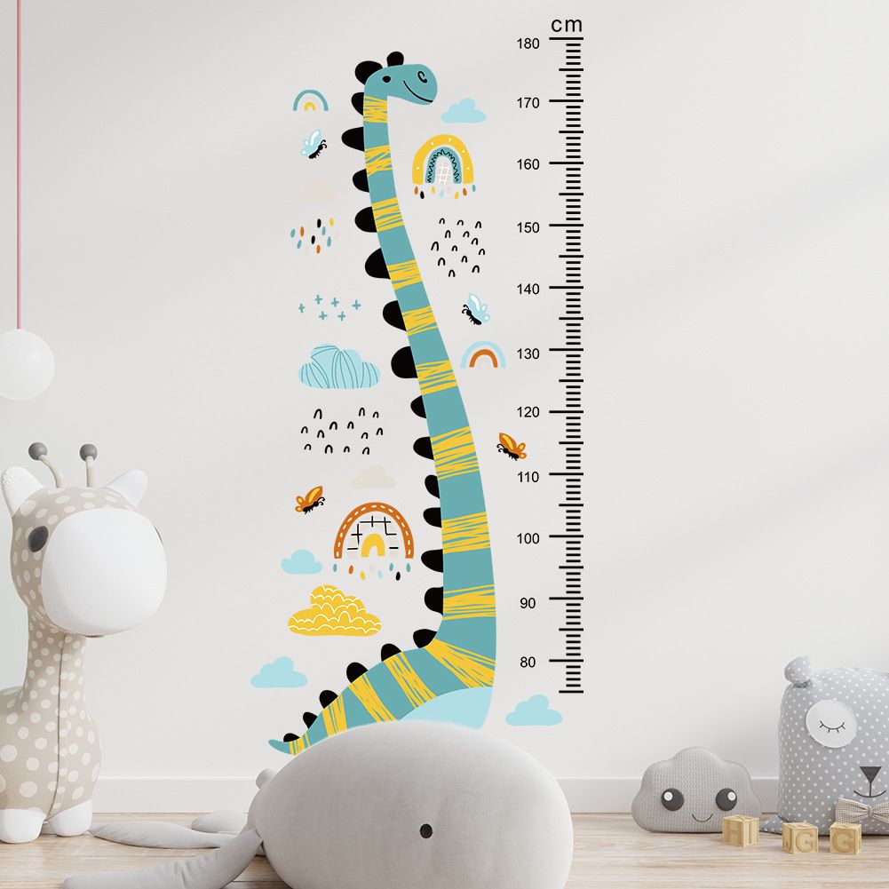 Cartoon Dinosaur Rainbow Clouds Height Stickers Children's Room Background Wall Decor Kindergarten Decorative Measuring Tape Stickers