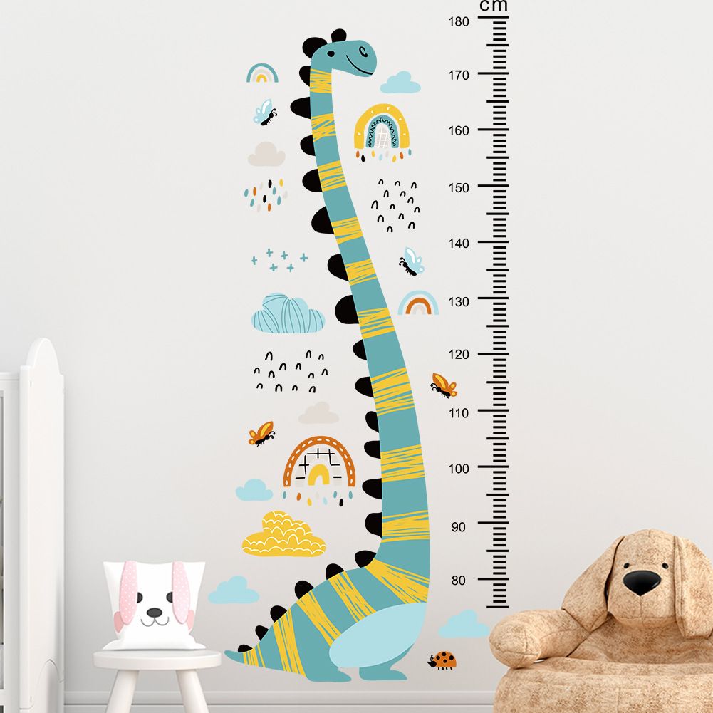 Cartoon Dinosaur Rainbow Clouds Height Stickers Children's Room Background Wall Decor Kindergarten Decorative Measuring Tape Stickers