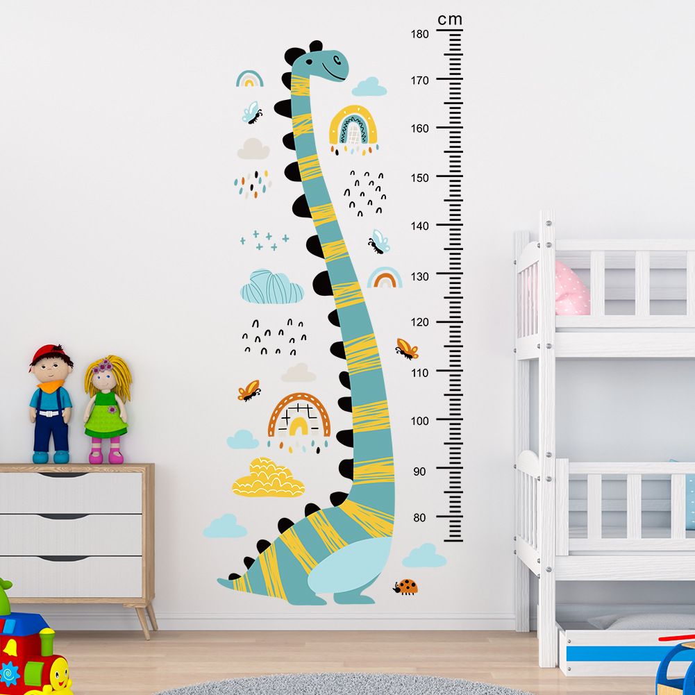 Cartoon Dinosaur Rainbow Clouds Height Stickers Children's Room Background Wall Decor Kindergarten Decorative Measuring Tape Stickers