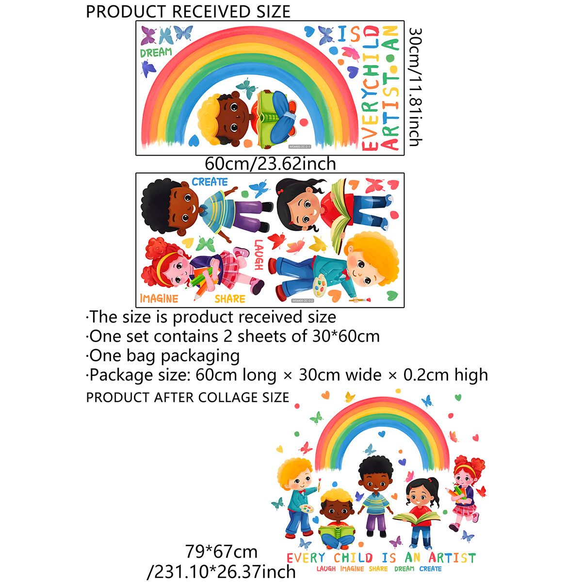 Kid's Room Kindergarten Decorative Stickers Cartoon English Rainbow Children's Butterfly Wall Stickers PVC Self-adhesive Sticker