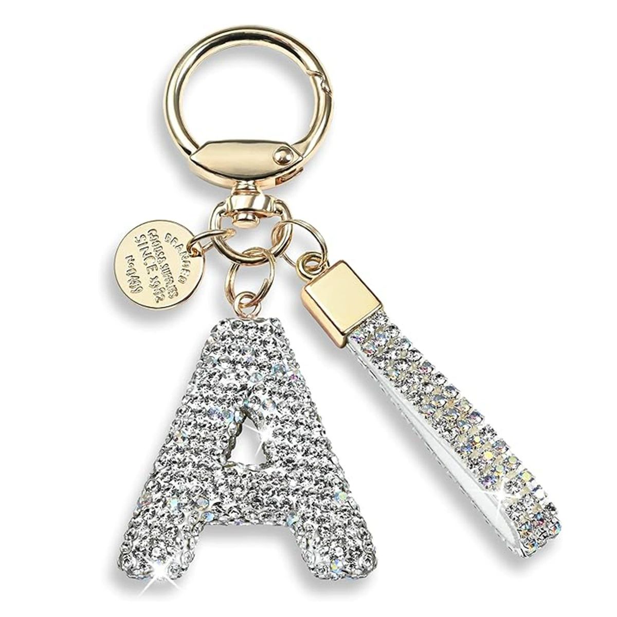 Unisex Initial Letter Keychain Gift for Men and Women Boys and Girls Bling Sparkly Cute Backpack Car Key Accessories Lanyard Shiny Rhinestones Key Chains Keyrings