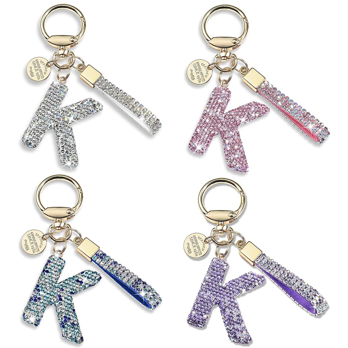 Unisex Initial Letter Keychain Gift for Men and Women Boys and Girls Bling Sparkly Cute Backpack Car Key Accessories Lanyard Shiny Rhinestones Key Chains Keyrings