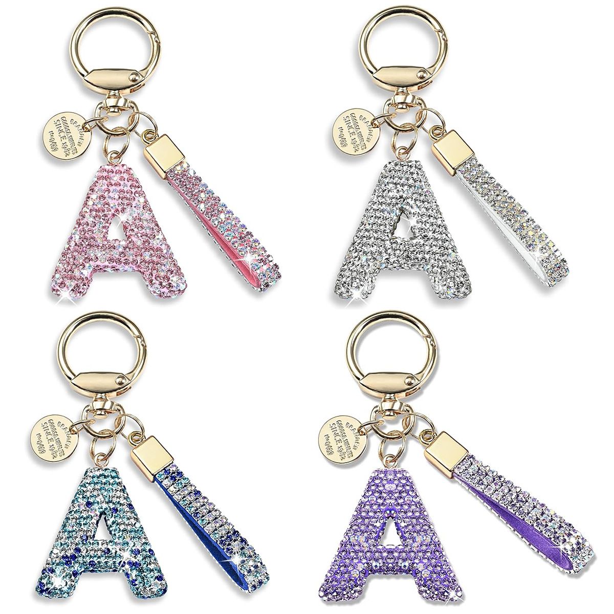 Unisex Initial Letter Keychain Gift for Men and Women Boys and Girls Bling Sparkly Cute Backpack Car Key Accessories Lanyard Shiny Rhinestones Key Chains Keyrings