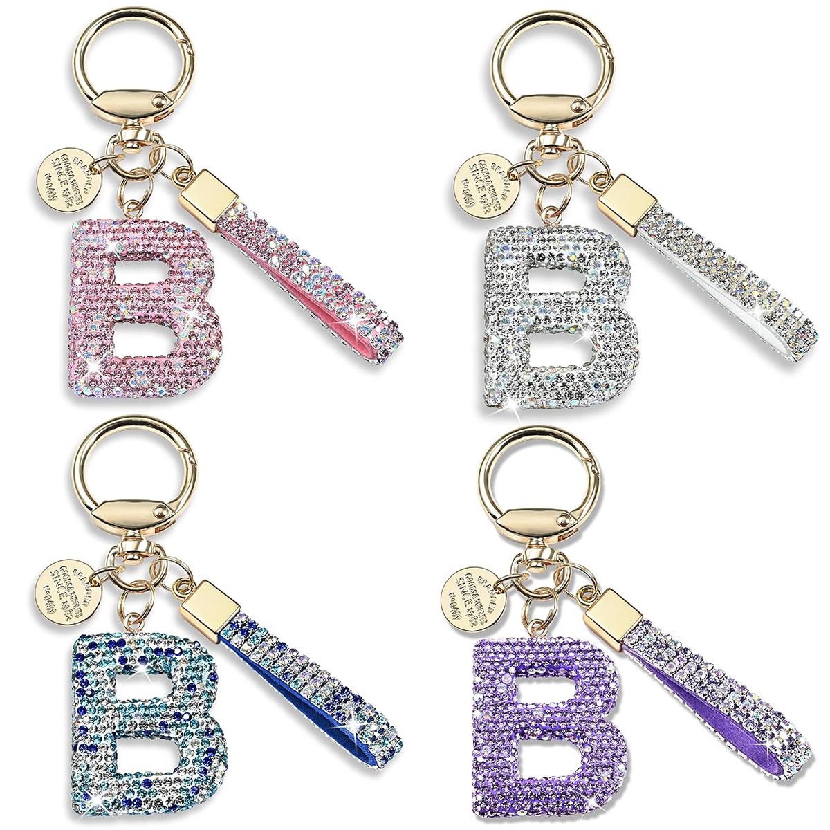 Unisex Initial Letter Keychain Gift for Men and Women Boys and Girls Bling Sparkly Cute Backpack Car Key Accessories Lanyard Shiny Rhinestones Key Chains Keyrings