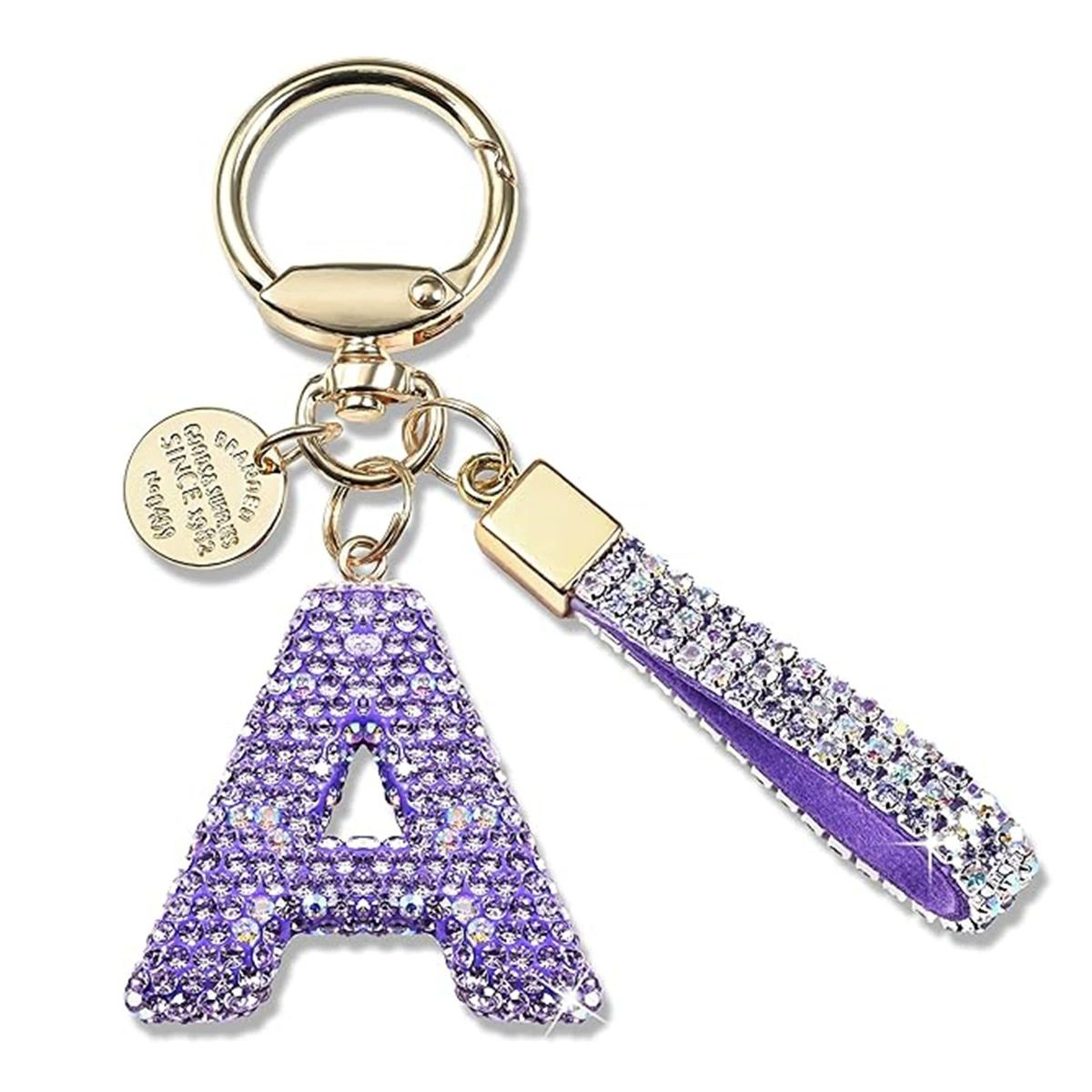 Unisex Initial Letter Keychain Gift for Men and Women Boys and Girls Bling Sparkly Cute Backpack Car Key Accessories Lanyard Shiny Rhinestones Key Chains Keyrings