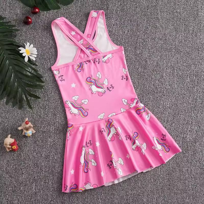 Princess Frozen Elsa Swimsuit Bathing Suit Toddler Girl Sleeveless Swimwear with Swim Cap Tank Top Short Skirt One Piece Swimsuit