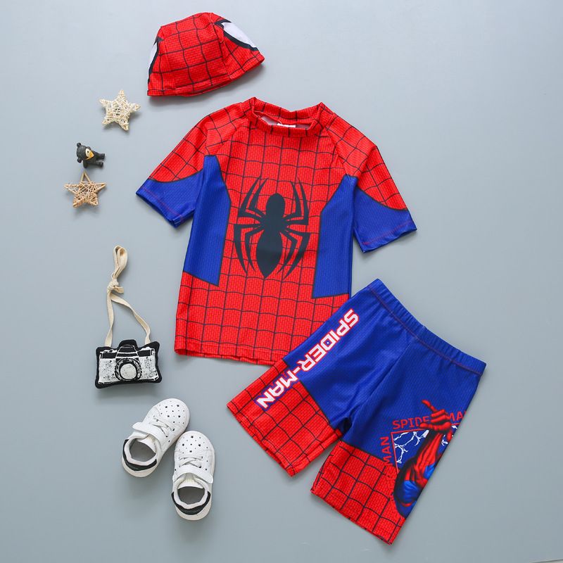 Boys' Quick-Dry Swim Set 2-Piece UPF 50 Swimwear Swim Trunks Rash Guard Beach Pool Playwear Kids Swimsuit with Cartoon Spider-Man Print