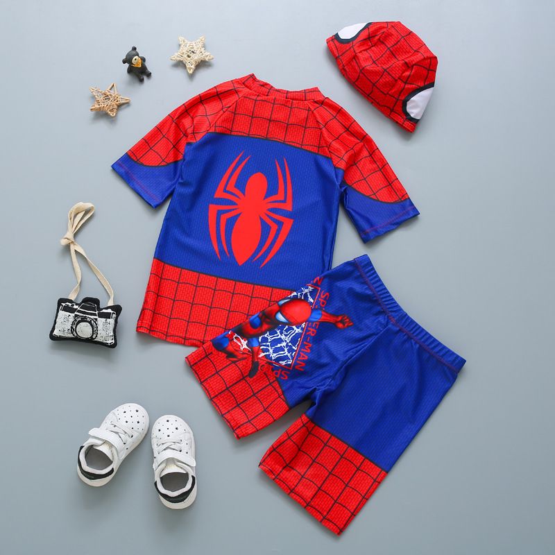 Boys' Quick-Dry Swim Set 2-Piece UPF 50 Swimwear Swim Trunks Rash Guard Beach Pool Playwear Kids Swimsuit with Cartoon Spider-Man Print