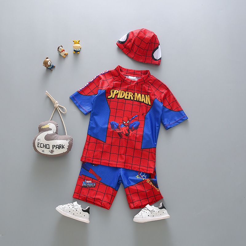 Boys' Quick-Dry Swim Set 2-Piece UPF 50 Swimwear Swim Trunks Rash Guard Beach Pool Playwear Kids Swimsuit with Cartoon Spider-Man Print