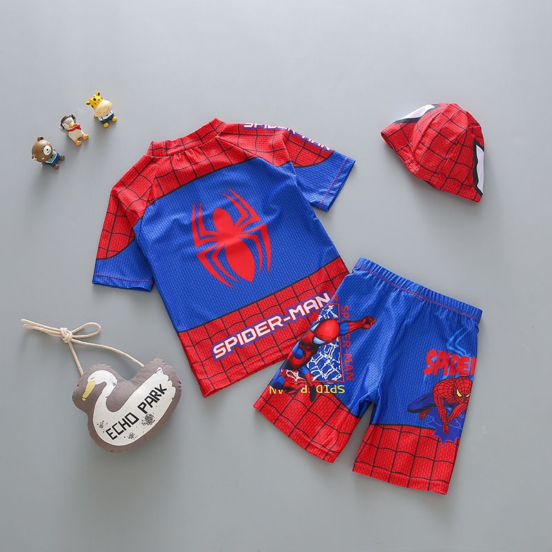 Boys' Quick-Dry Swim Set 2-Piece UPF 50 Swimwear Swim Trunks Rash Guard Beach Pool Playwear Kids Swimsuit with Cartoon Spider-Man Print