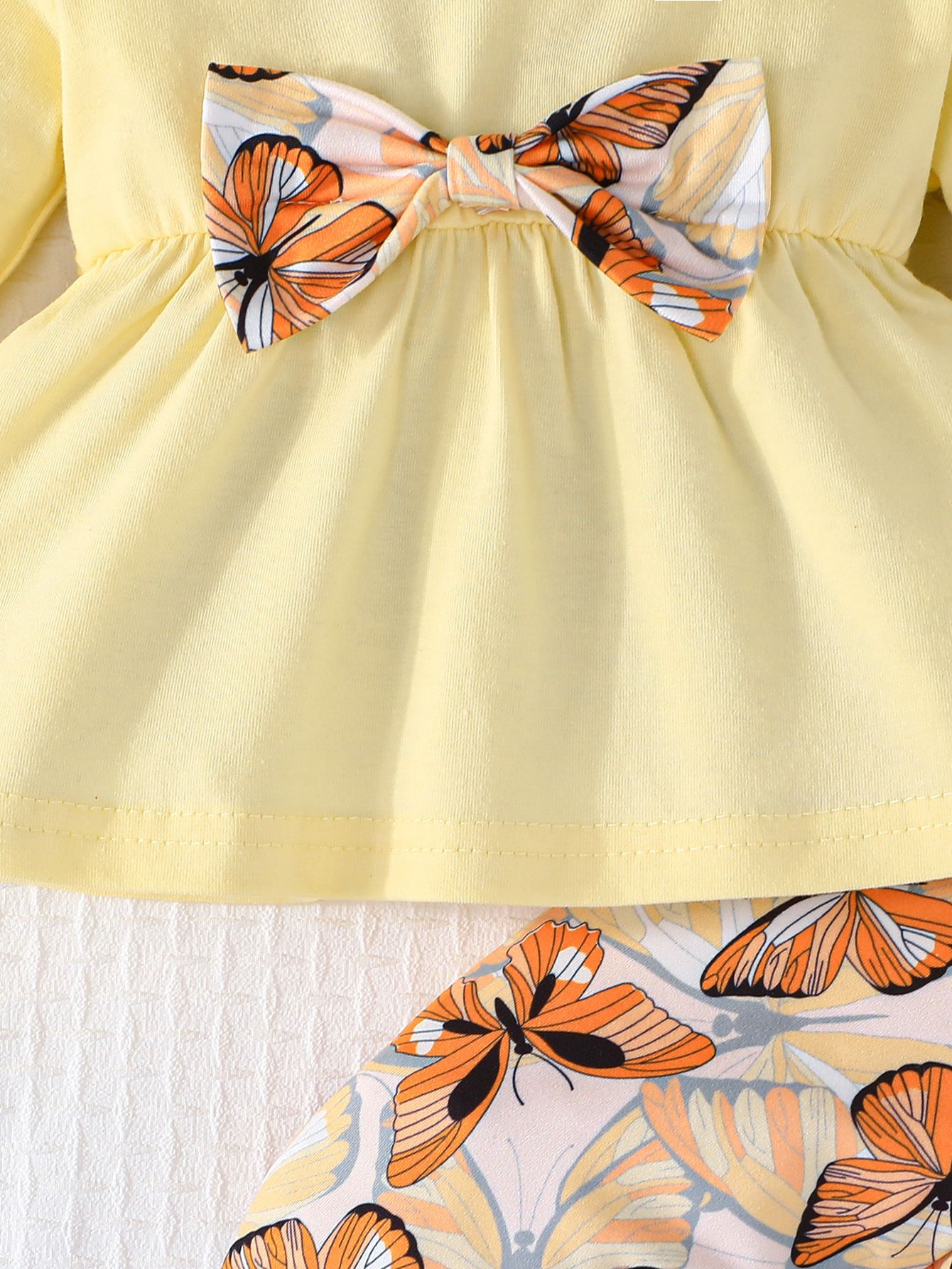 Quality Outfit for Baby Girls 3-24 Months Ruffle Long-Sleeve Bow-Tie Top and Butterfly-Print Cuffed Fitted Pants Clothing Set for Newborn Infants Clothes