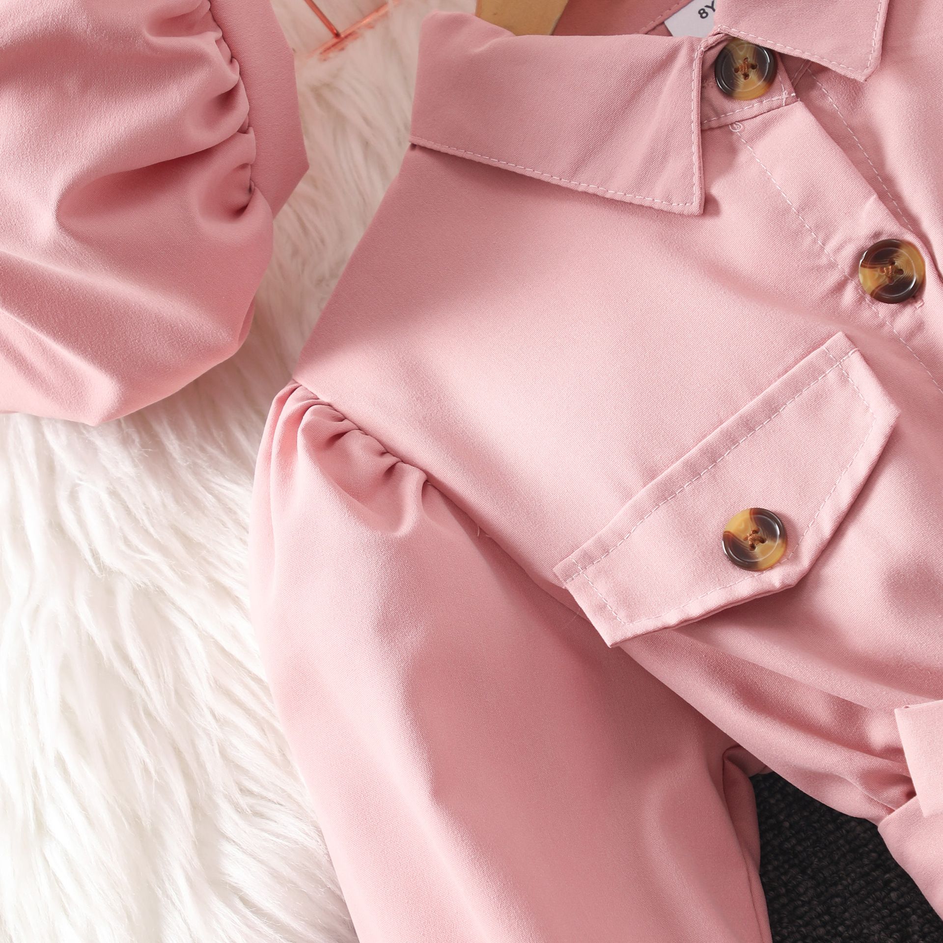 New Girls' Lapel Shirt Dress 8-12Y Kids Long Sleeve Princess Party Dress with Belt and Beret Elegant Birthday Clothing Set