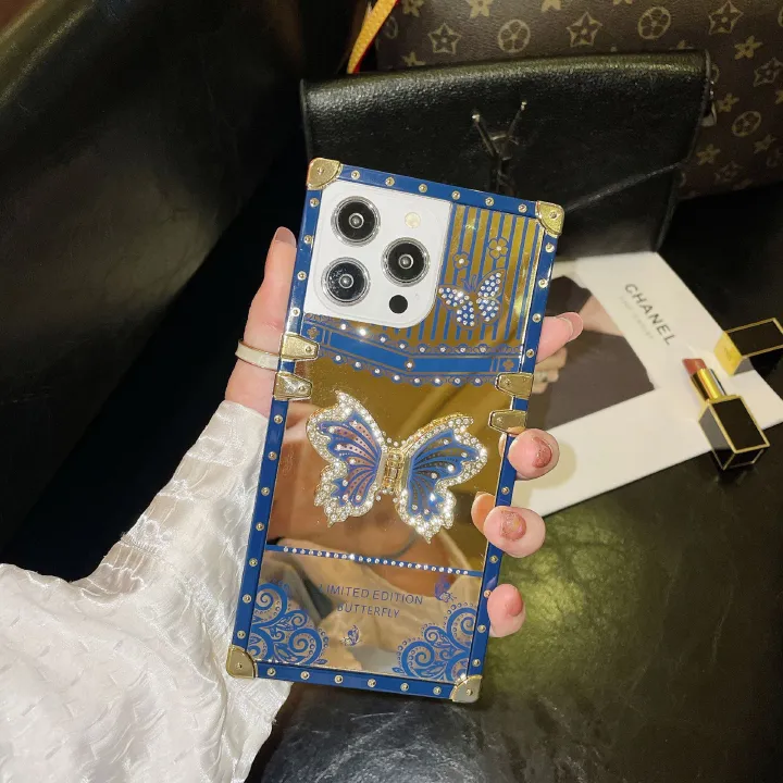 iPhone & Samsung Phone Cover Samsung Galaxy S22 Ultra Creative Butterfly Crystal-Studded Phone Case iPhone 12 Shockproof Glittering Rhinestone Phone Cover with Stand