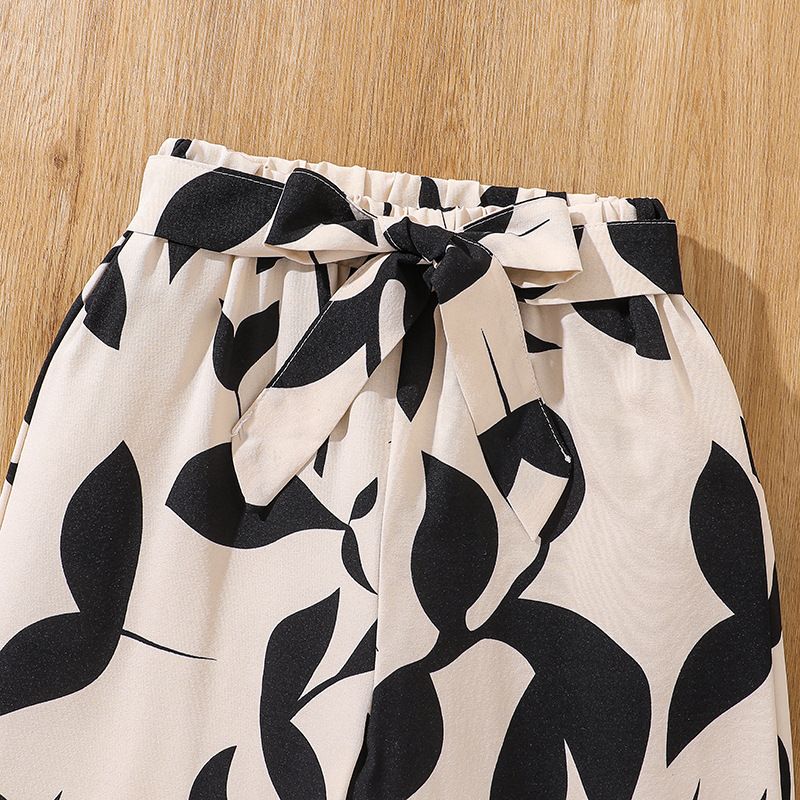 Kids Clothes Girls' Summer All-Over Print Flutter-Sleeve V-Neck Crop Top and Wide-Leg Pants with Belt 2-Piece Set Girl's Clothing Sets Fashion Elegant Clothes for 8-12 Years